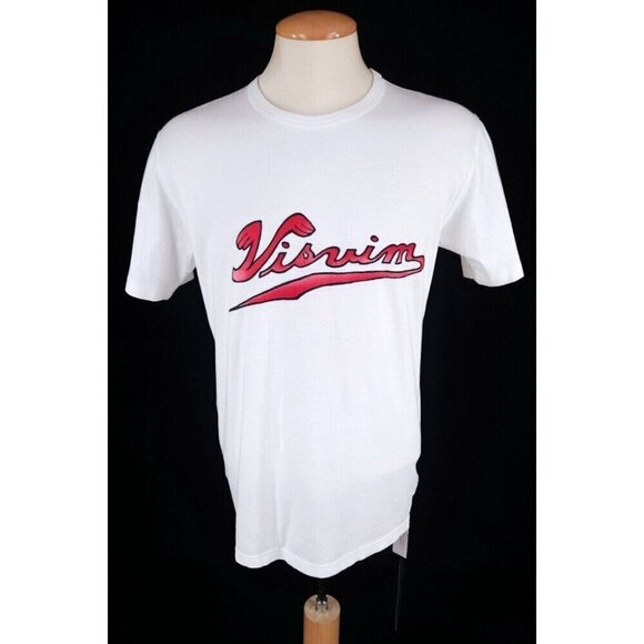 Visvim Logo-Print Cotton-Jersey T-Shirt Size M White Red Mens NWT - Picture 2 of 16